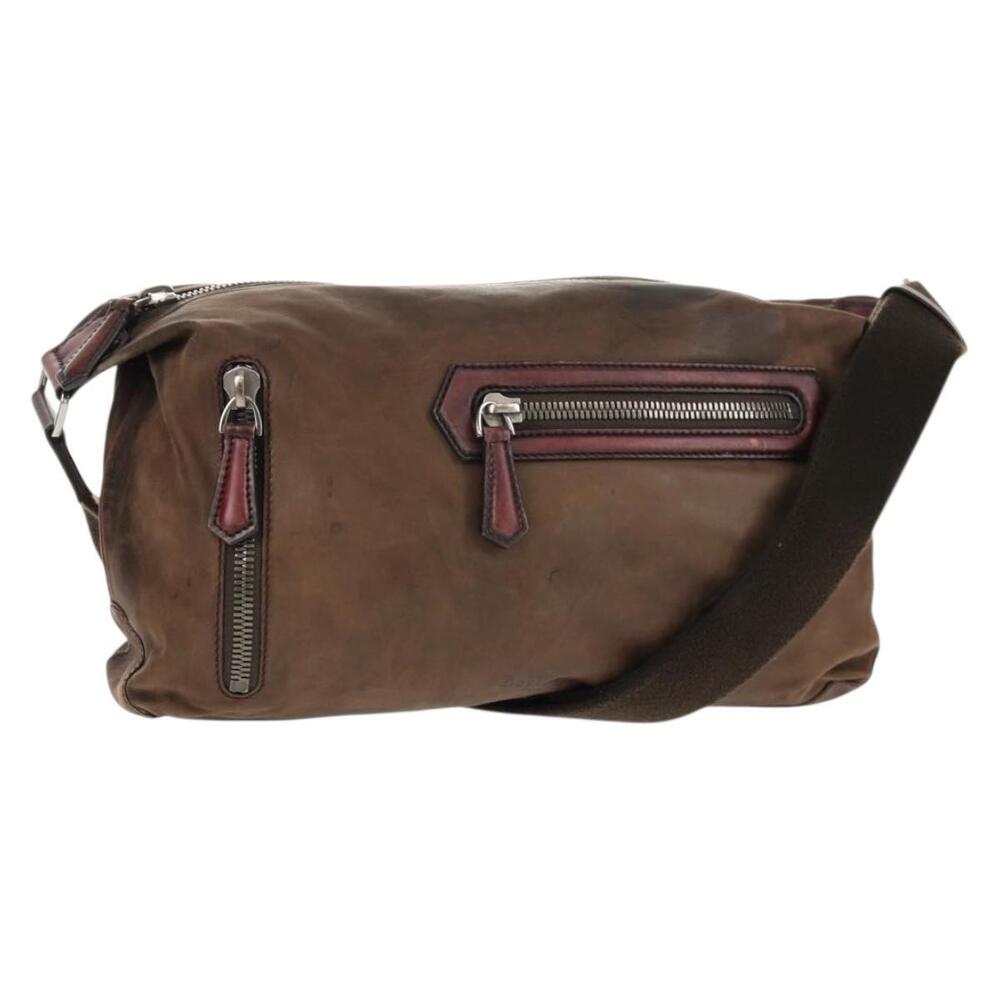 Berluti Shoulder Bag Leather Brown Silver Auth bs29899